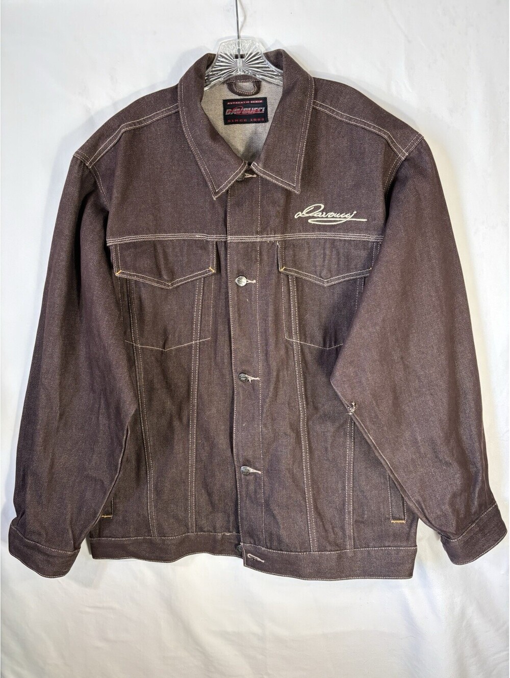 Davoucci Vtg 90s Y2K Brown Denim Trucker Jacket Hip Hop Streetwear 100% Cotton